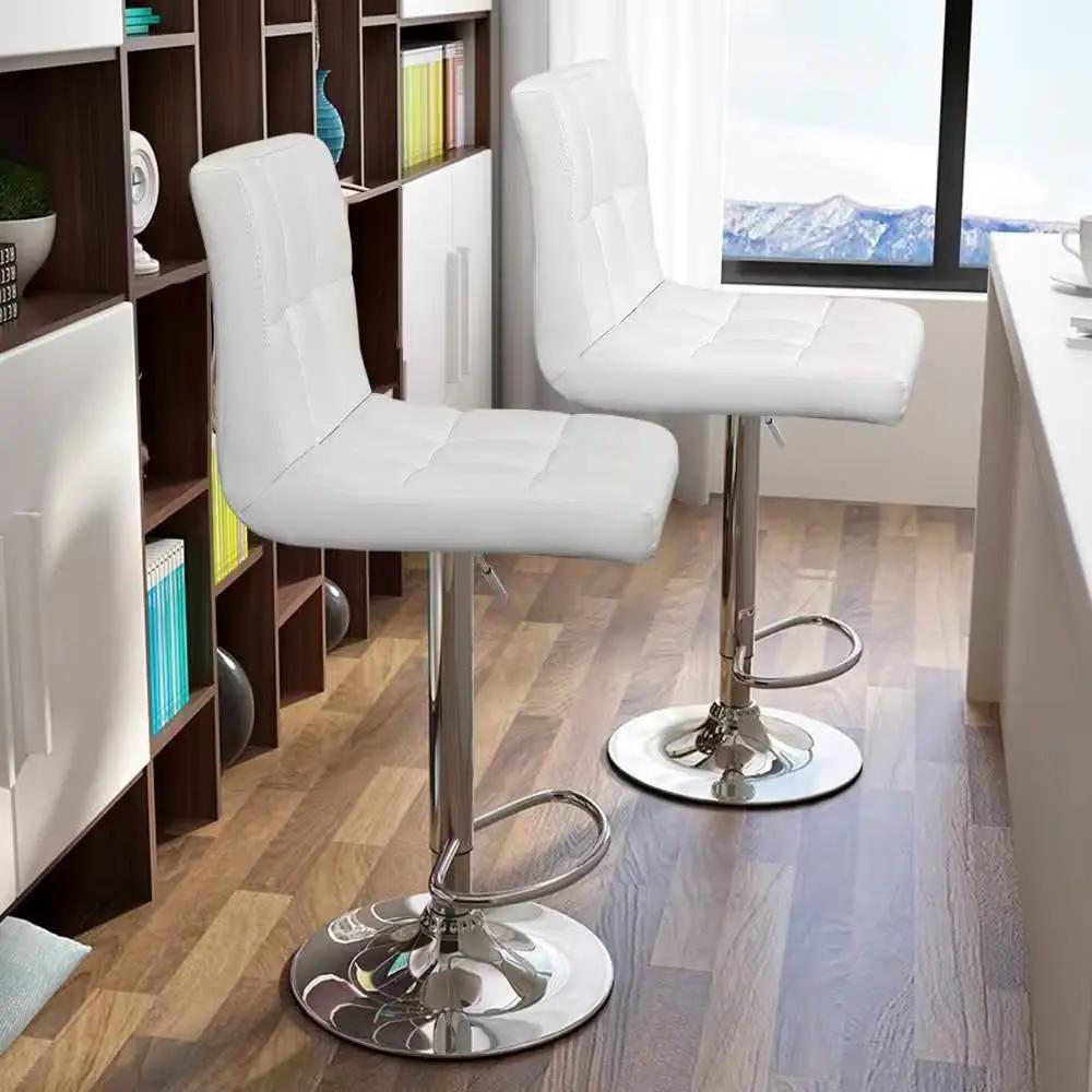 Set of 2- White Faux Leather Barstool with Low Back Swivel Seat by HomePacific