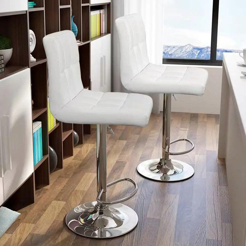 Set of 2- White Faux Leather Barstool with Low Back Swivel Seat by HomePacific