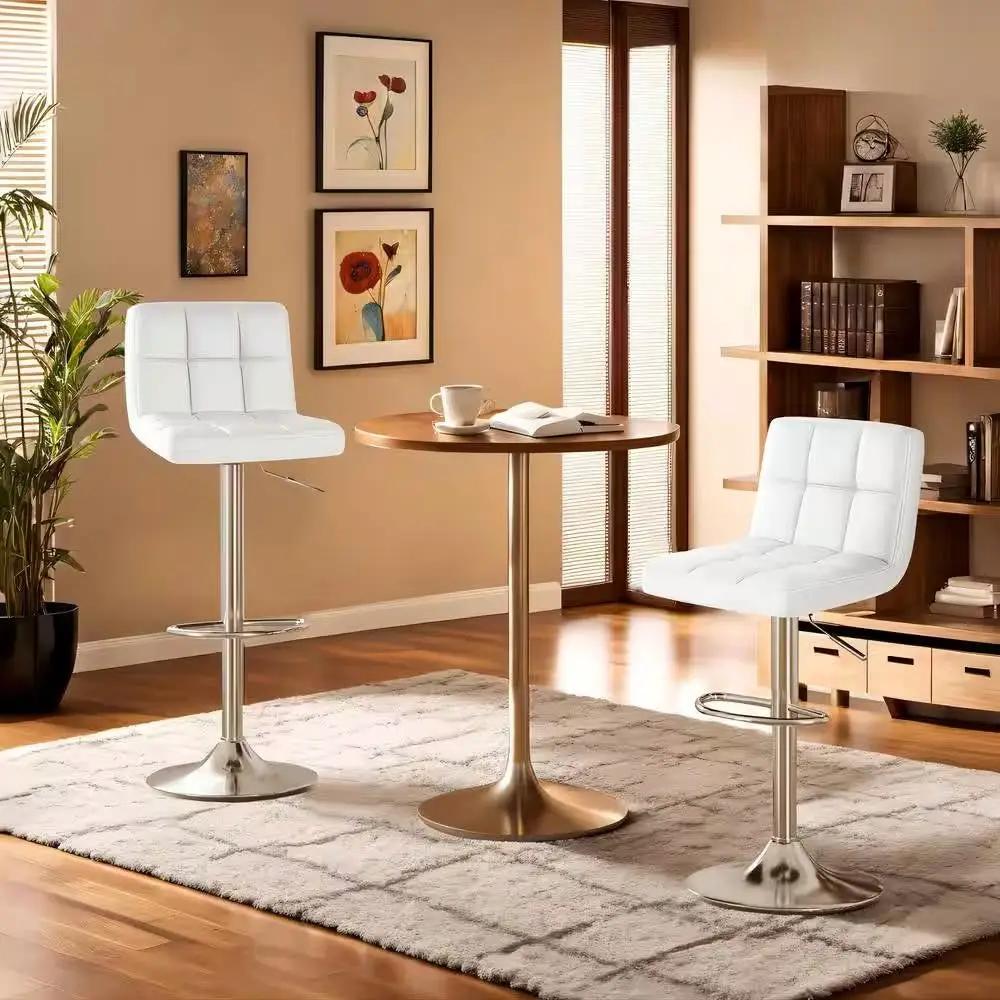 Set of 2- White Faux Leather Barstool with Low Back Swivel Seat by HomePacific