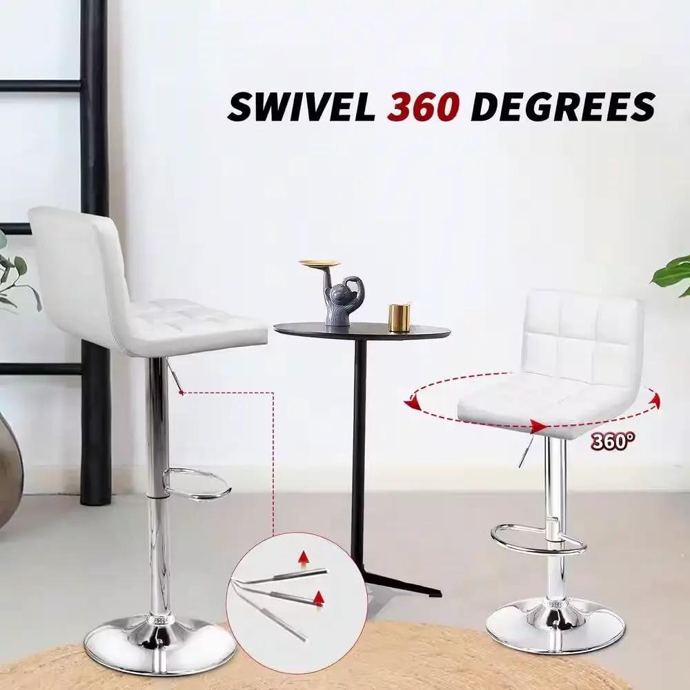 Set of 2- White Faux Leather Barstool with Low Back Swivel Seat by HomePacific