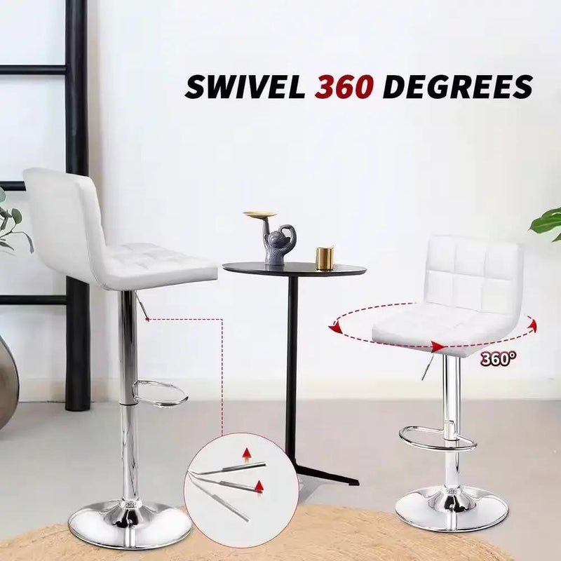 Set of 2- White Faux Leather Barstool with Low Back Swivel Seat by HomePacific