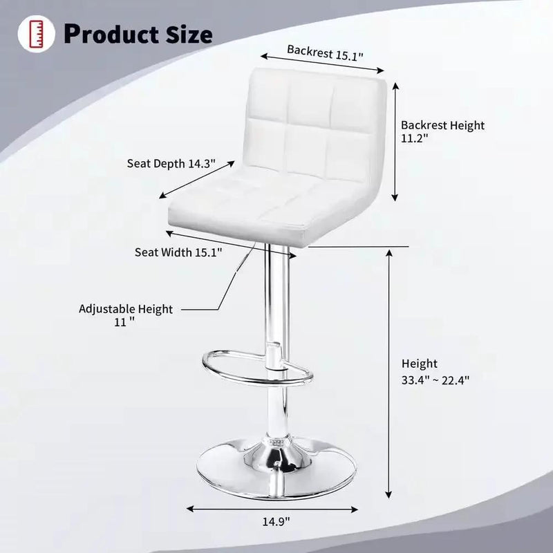 Set of 2- White Faux Leather Barstool with Low Back Swivel Seat by HomePacific