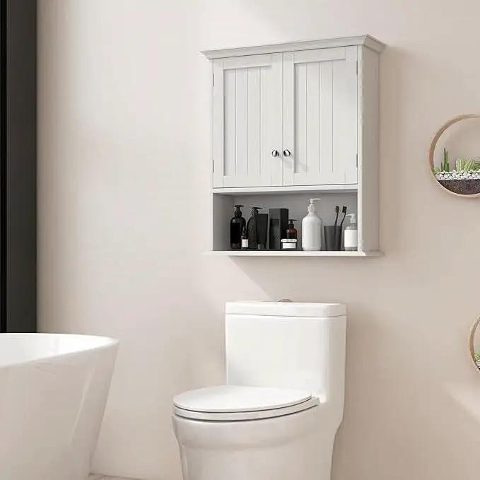 Wall Mounted Bathroom Medicine Cabinet with Open Storage Shelf in White by HomePacific
