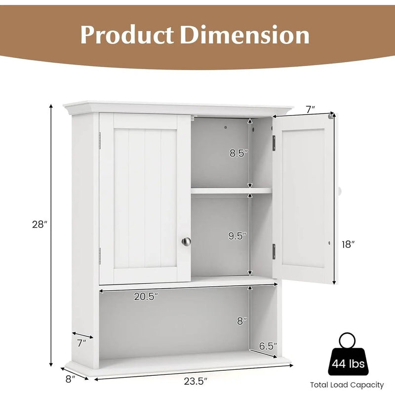 Wall Mounted Bathroom Medicine Cabinet with Open Storage Shelf in White by HomePacific