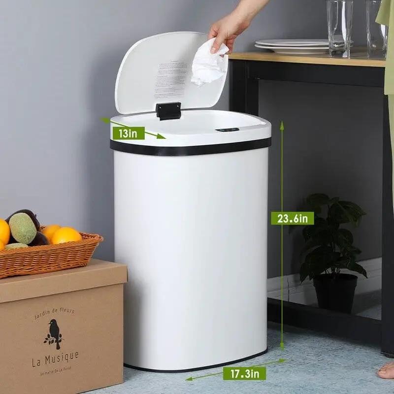 13 gL Stainless Steel Motion Sensor Trash Can White by HomePacific