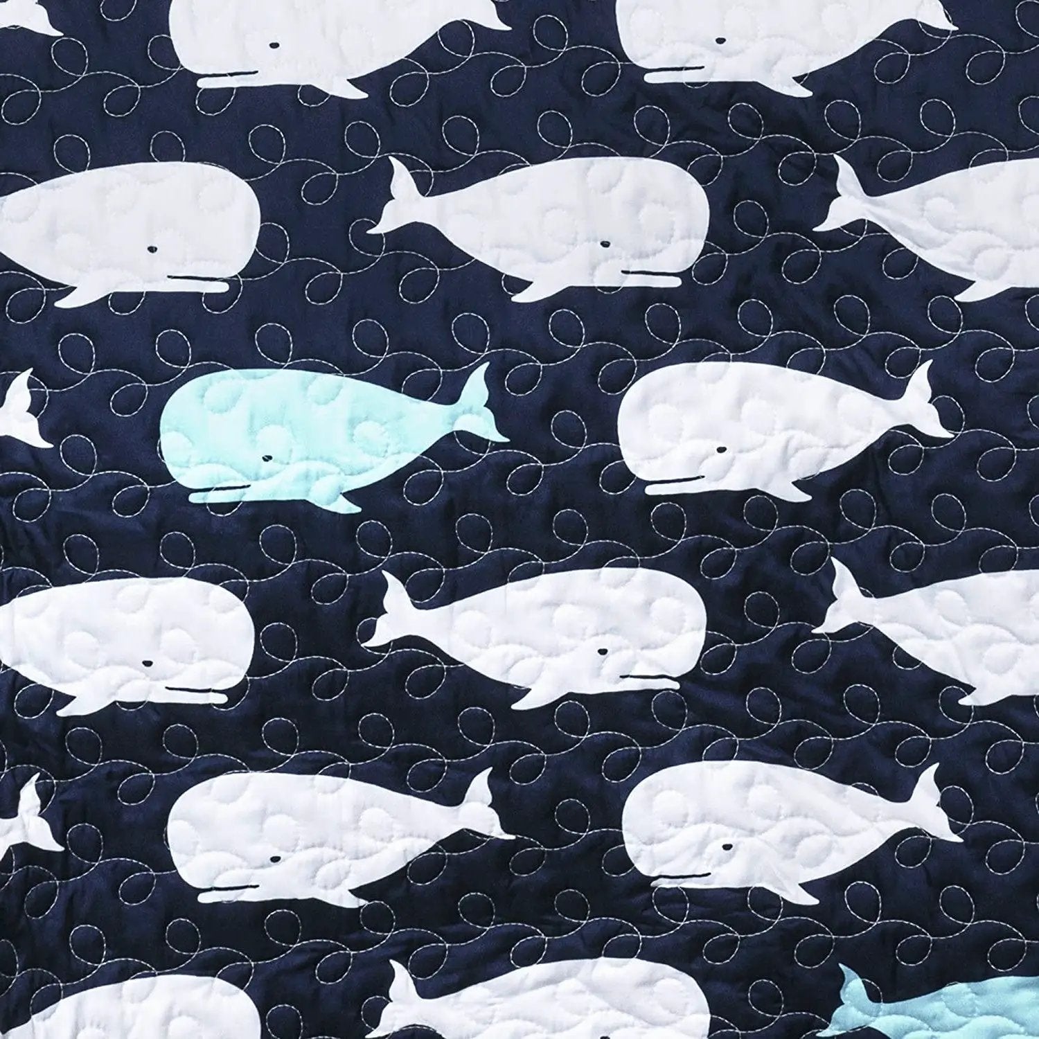 Full/Queen 5 Piece Bed In A Bag Navy Teal Microfiber Waves Whales Quilt Set by HomePacific