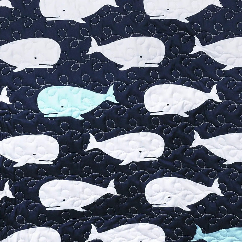 Full/Queen 5 Piece Bed In A Bag Navy Teal Microfiber Waves Whales Quilt Set by HomePacific