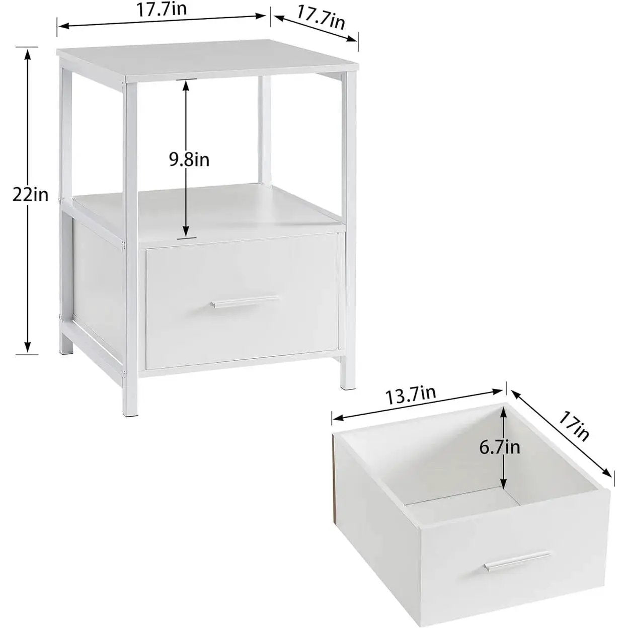 Set of 2 - Modern White Metal Wood Side End Table Nightstand with Storage Drawer by HomePacific