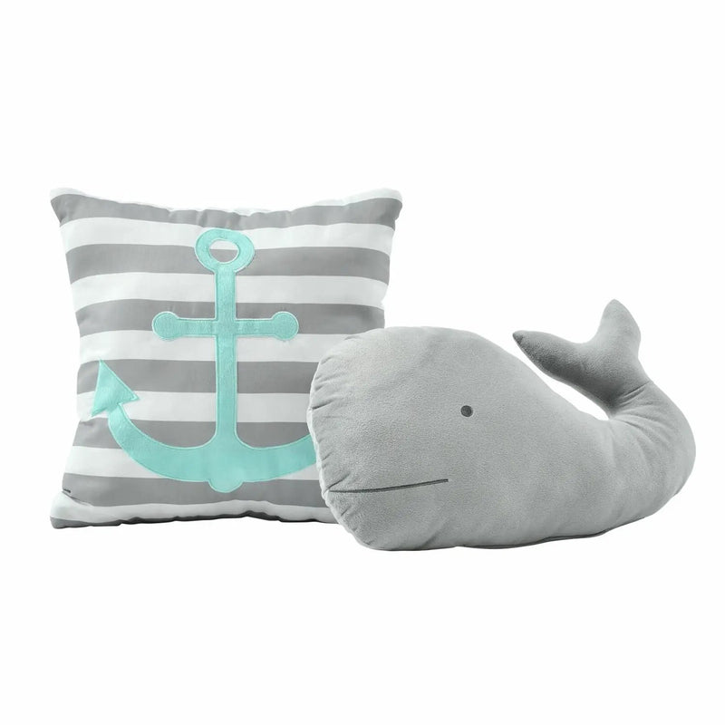 Full/Queen 5 Piece Microfiber Quilt Set in Teal Pink Aqua Waves Whale Pattern by HomePacific