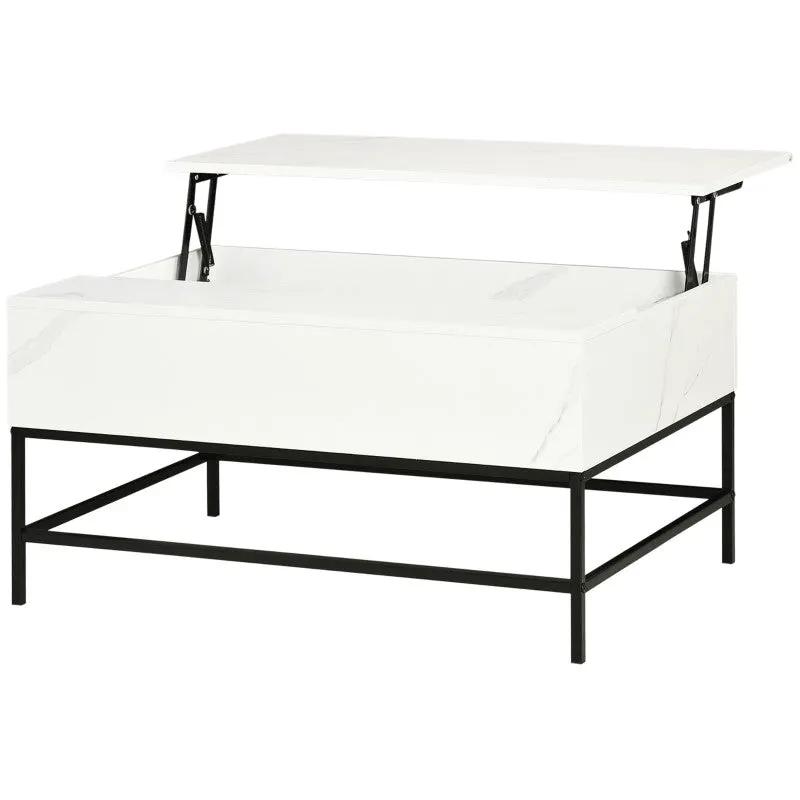 Modern White Lift Top Coffee Table w/ Hidden Storage Black Metal Legs by HomePacific