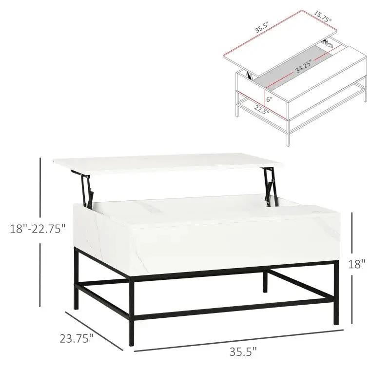Modern White Lift Top Coffee Table w/ Hidden Storage Black Metal Legs by HomePacific