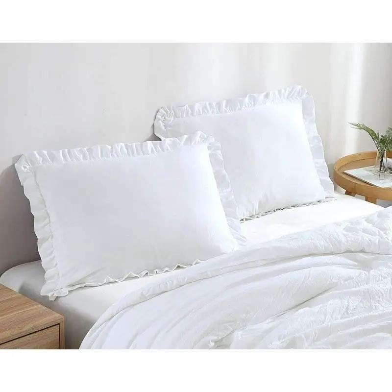 Queen Size White Ruffled Edge Microfiber Comforter Set by HomePacific