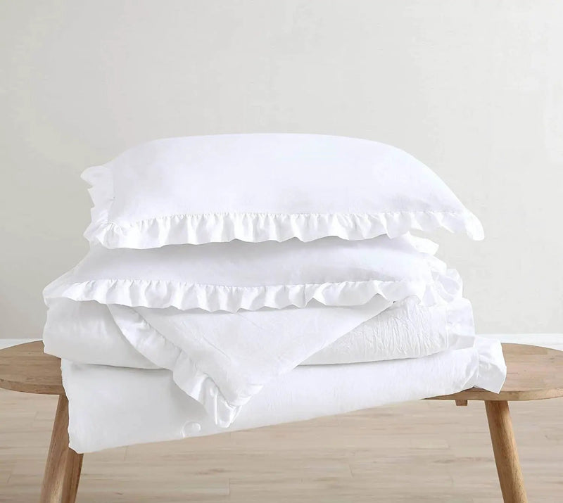Queen Size White Ruffled Edge Microfiber Comforter Set by HomePacific