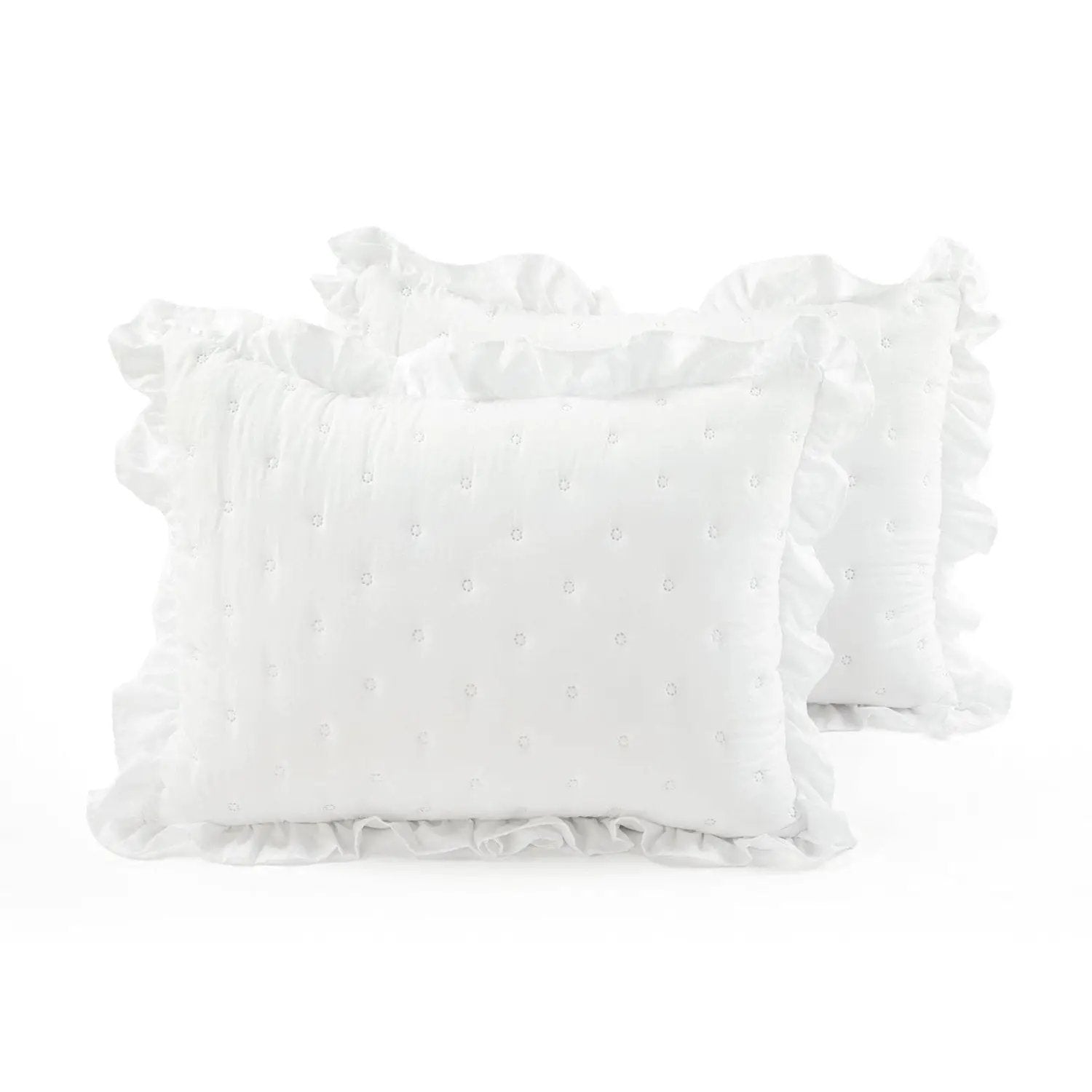 Full/Queen Lightweight White Ruffle Reversible Oversized 3 Piece Quilt Set by HomePacific