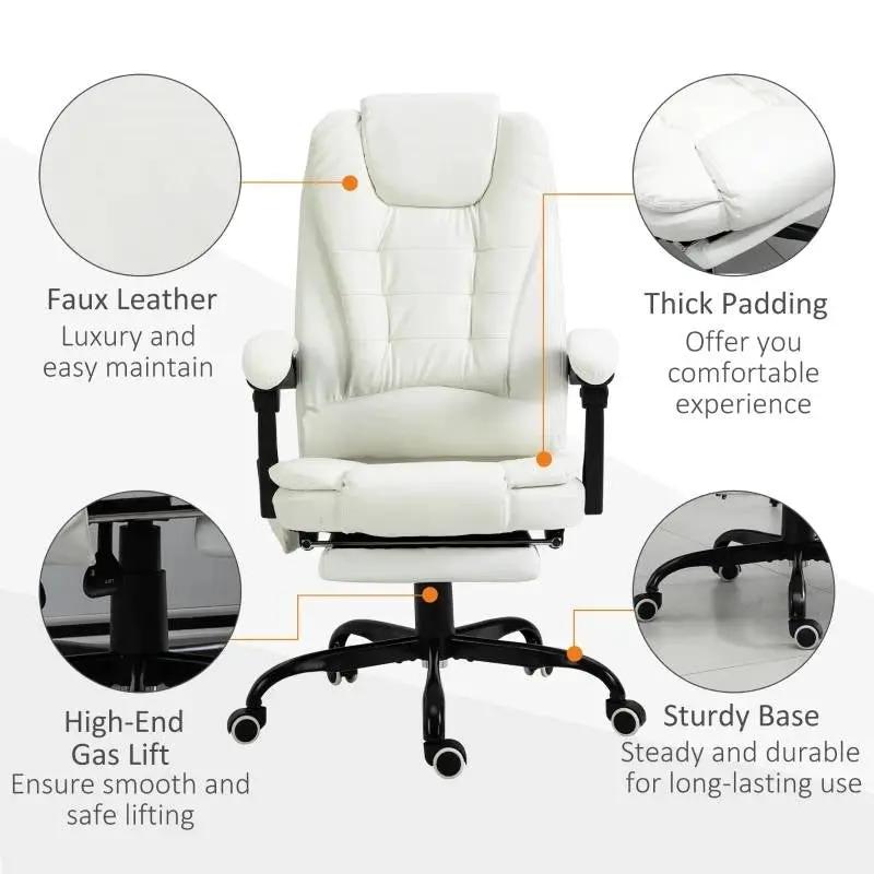 White 7 Mode Vibrating High Back Executive Massage Adjustable Office Chair by HomePacific