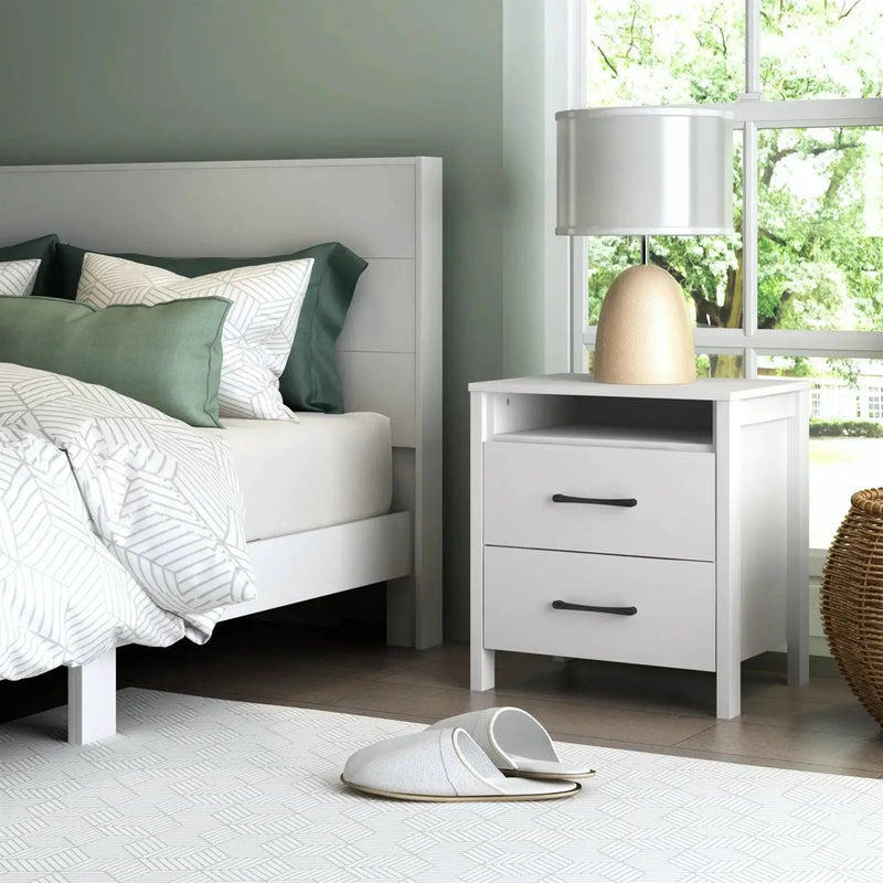 Modern 2-Drawer Bedside Table Nightstand in White Wood Finish by HomePacific