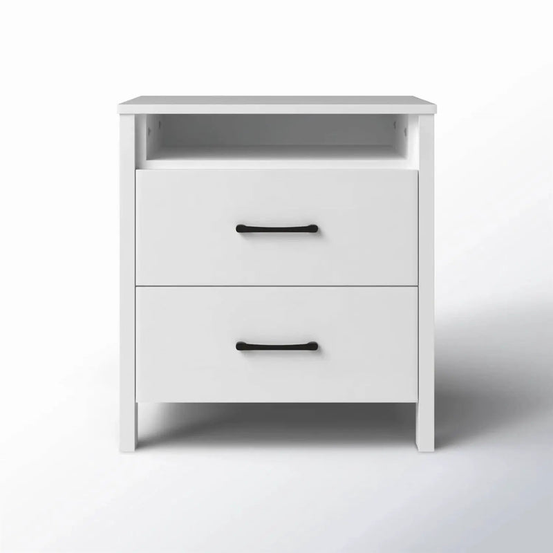 Modern 2-Drawer Bedside Table Nightstand in White Wood Finish by HomePacific