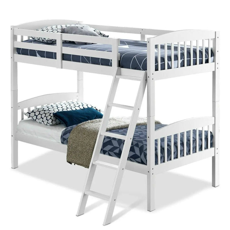 Twin over Twin Wooden Bunk Bed with Ladder in White Wood Finish by HomePacific