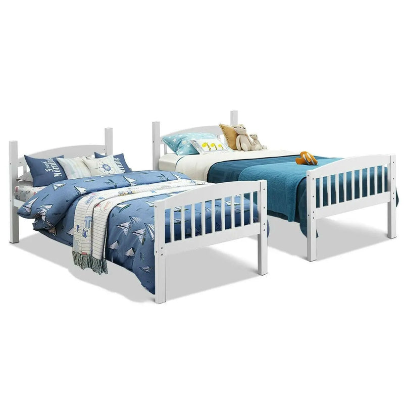 Twin over Twin Wooden Bunk Bed with Ladder in White Wood Finish by HomePacific