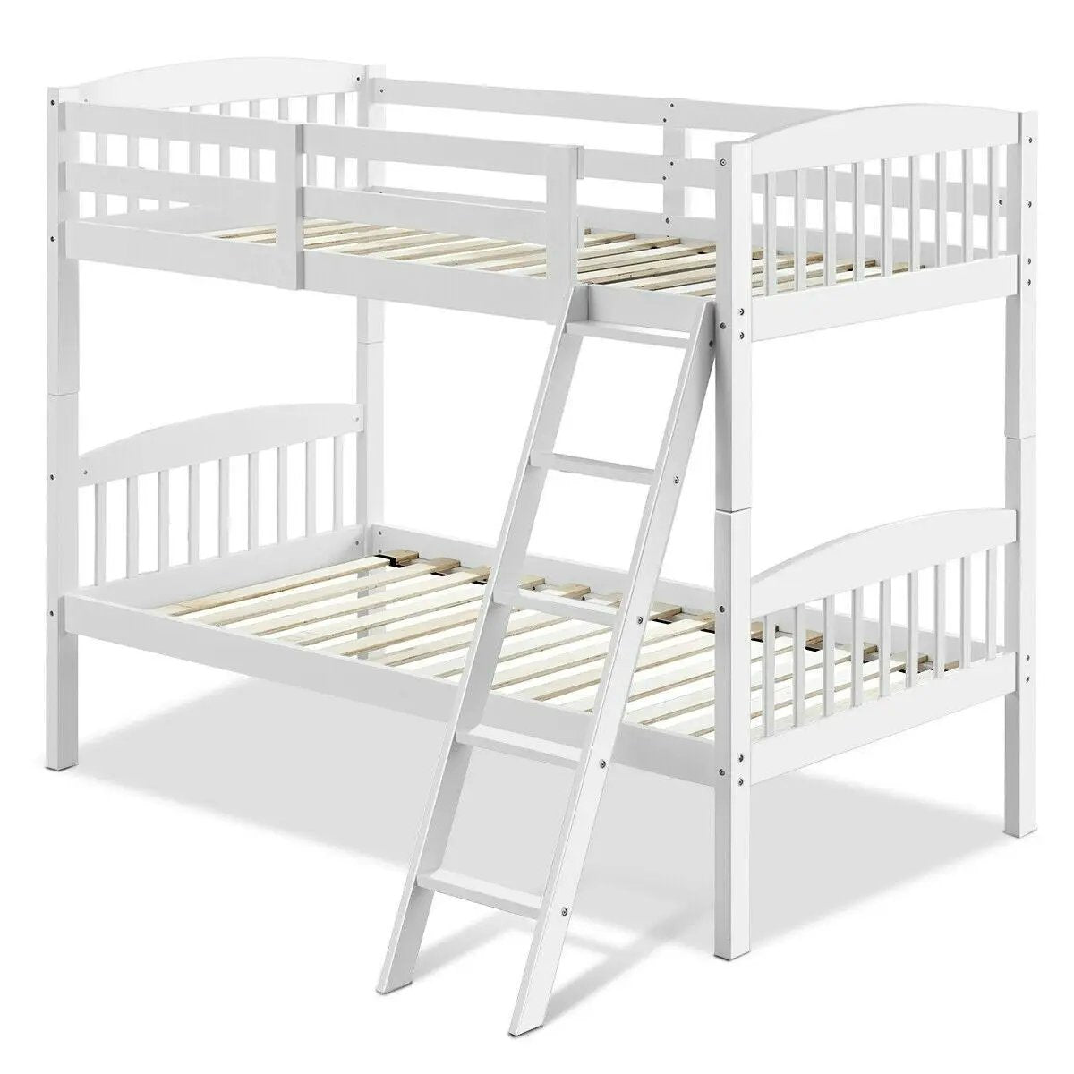 Twin over Twin Wooden Bunk Bed with Ladder in White Wood Finish by HomePacific