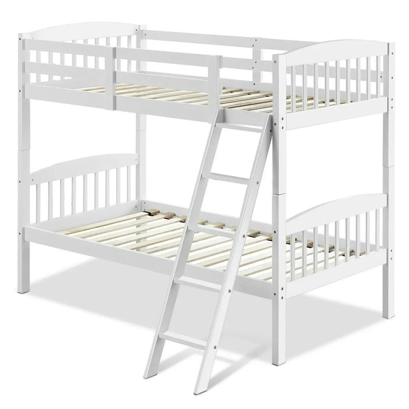 Twin over Twin Wooden Bunk Bed with Ladder in White Wood Finish by HomePacific