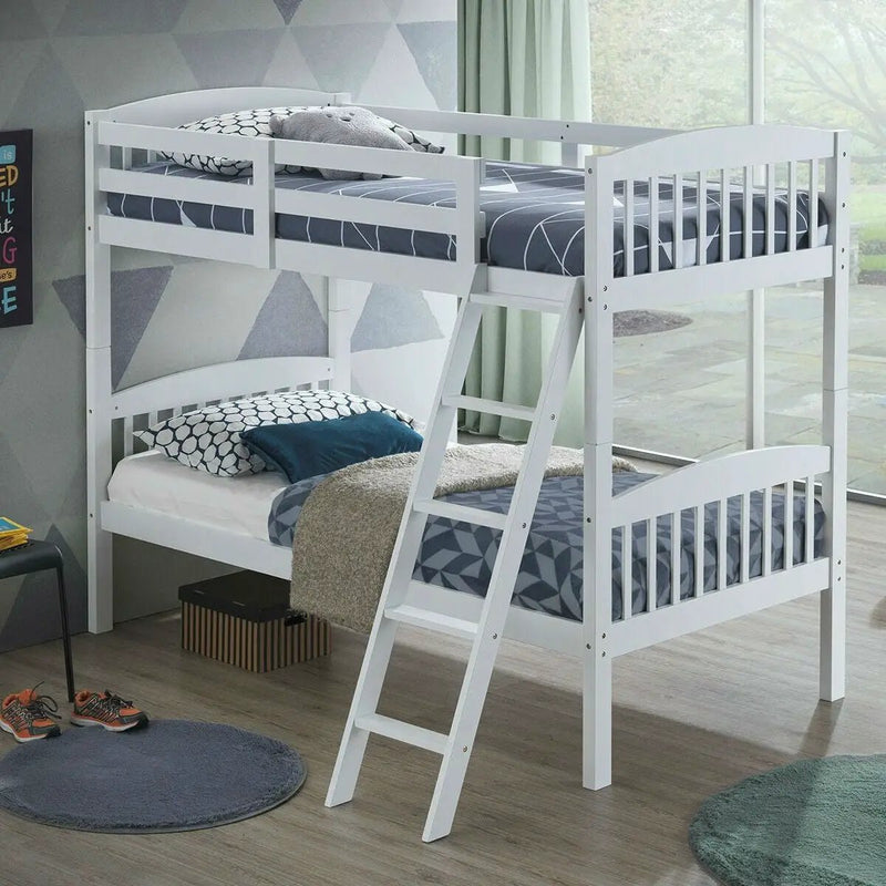 Twin over Twin Wooden Bunk Bed with Ladder in White Wood Finish by HomePacific