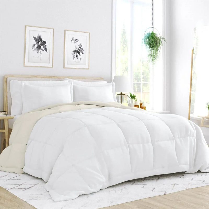 Twin/Twin XL 2-Piece Microfiber Reversible Comforter Set in White and Cream by HomePacific