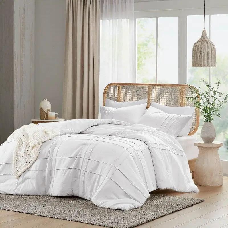 Full/Queen Size Microfiber Pleated Soft Washed Comforter Set White by HomePacific