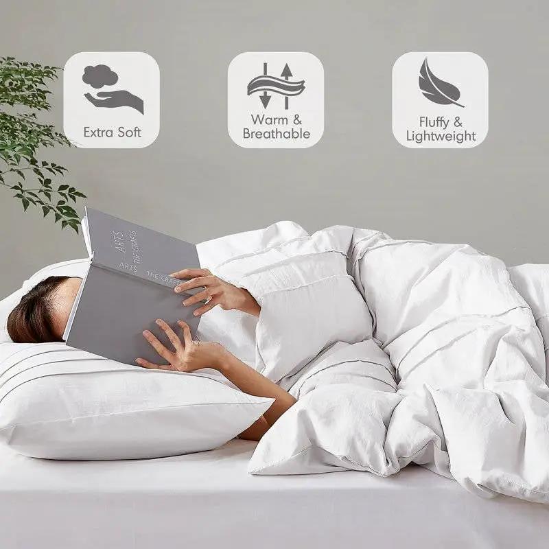 Full/Queen Size Microfiber Pleated Soft Washed Comforter Set White by HomePacific