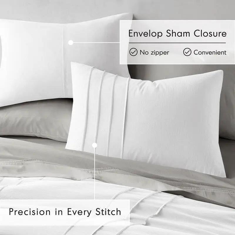 Full/Queen Size Microfiber Pleated Soft Washed Comforter Set White by HomePacific
