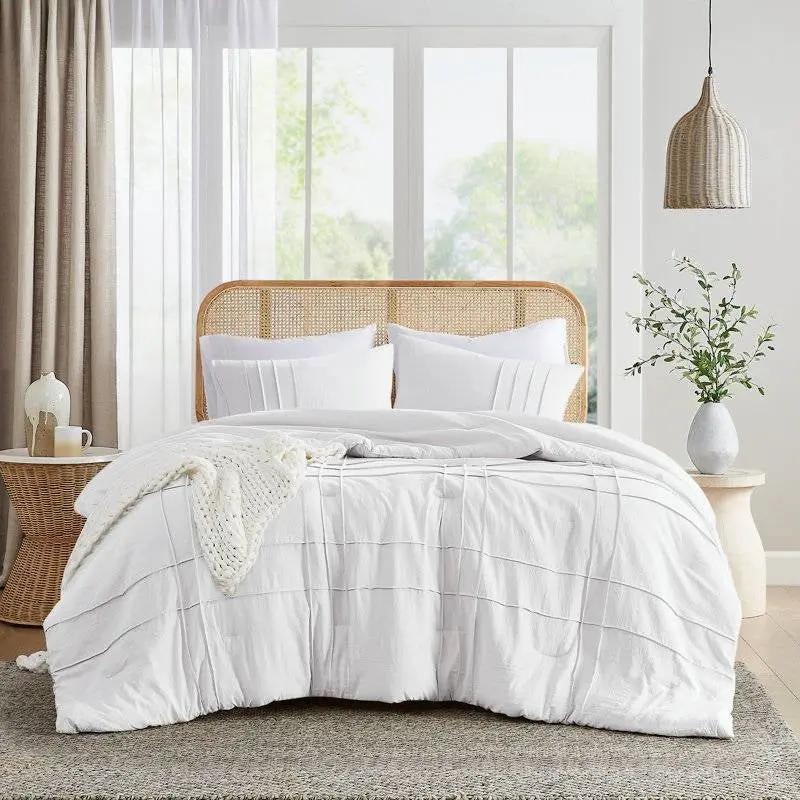 King Size Microfiber Pleated Soft Washed Comforter Set White by HomePacific
