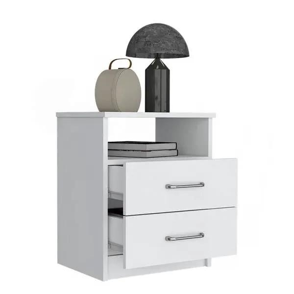 Modern 2-Drawer Nightstand with Open Shelf in White Wood Finish by HomePacific