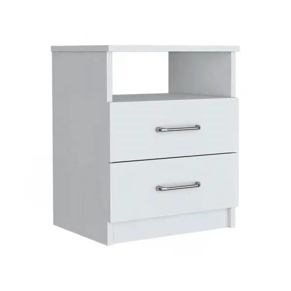Modern 2-Drawer Nightstand with Open Shelf in White Wood Finish by HomePacific
