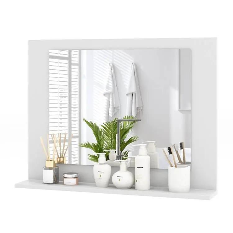 Rectangular Bathroom Wall Mirror with Storage Shelf and White Wood Frame by HomePacific