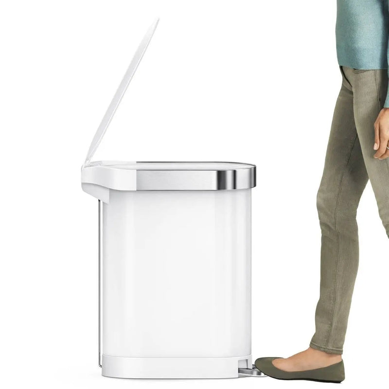 White 12-Gallon Narrow Kitchen Trash Can with Easy Step-on Lid by HomePacific