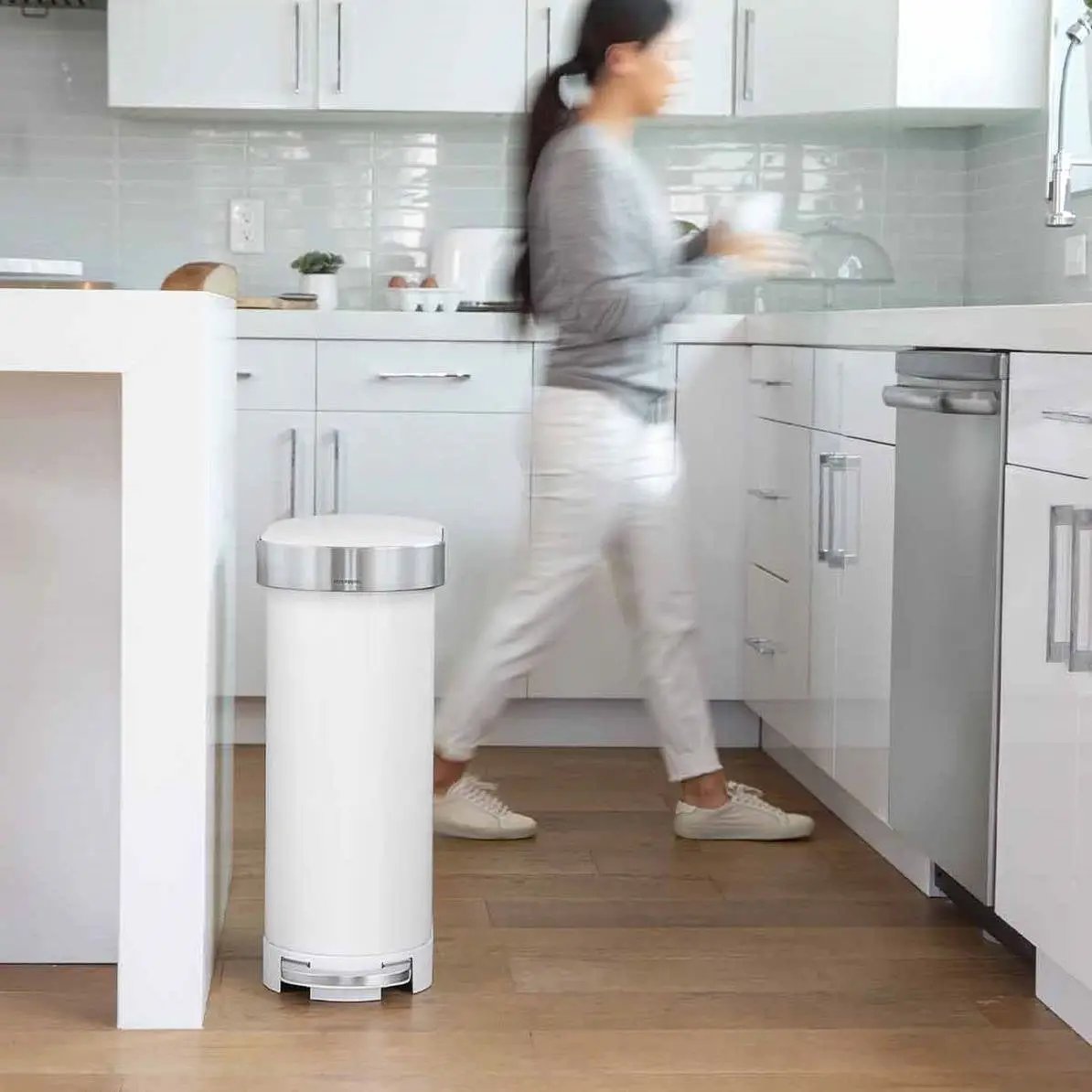 White 12-Gallon Narrow Kitchen Trash Can with Easy Step-on Lid by HomePacific