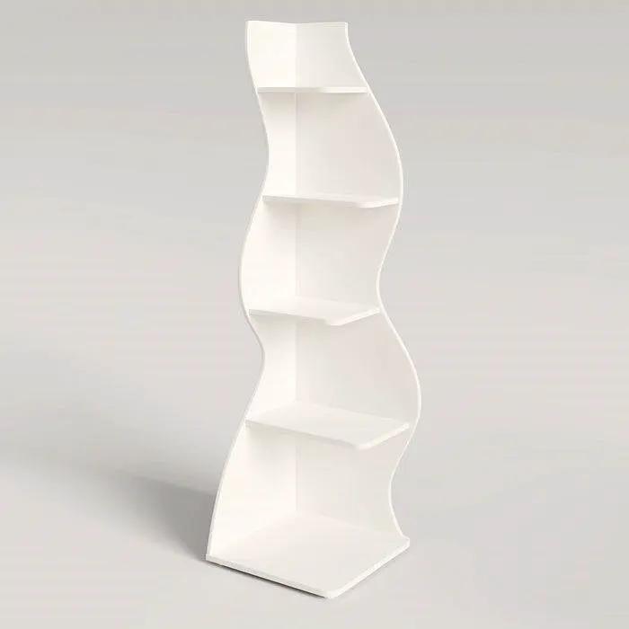 Modern Whimsical 5 Shelf Corner Bookcase Stand White Wood Finish by HomePacific