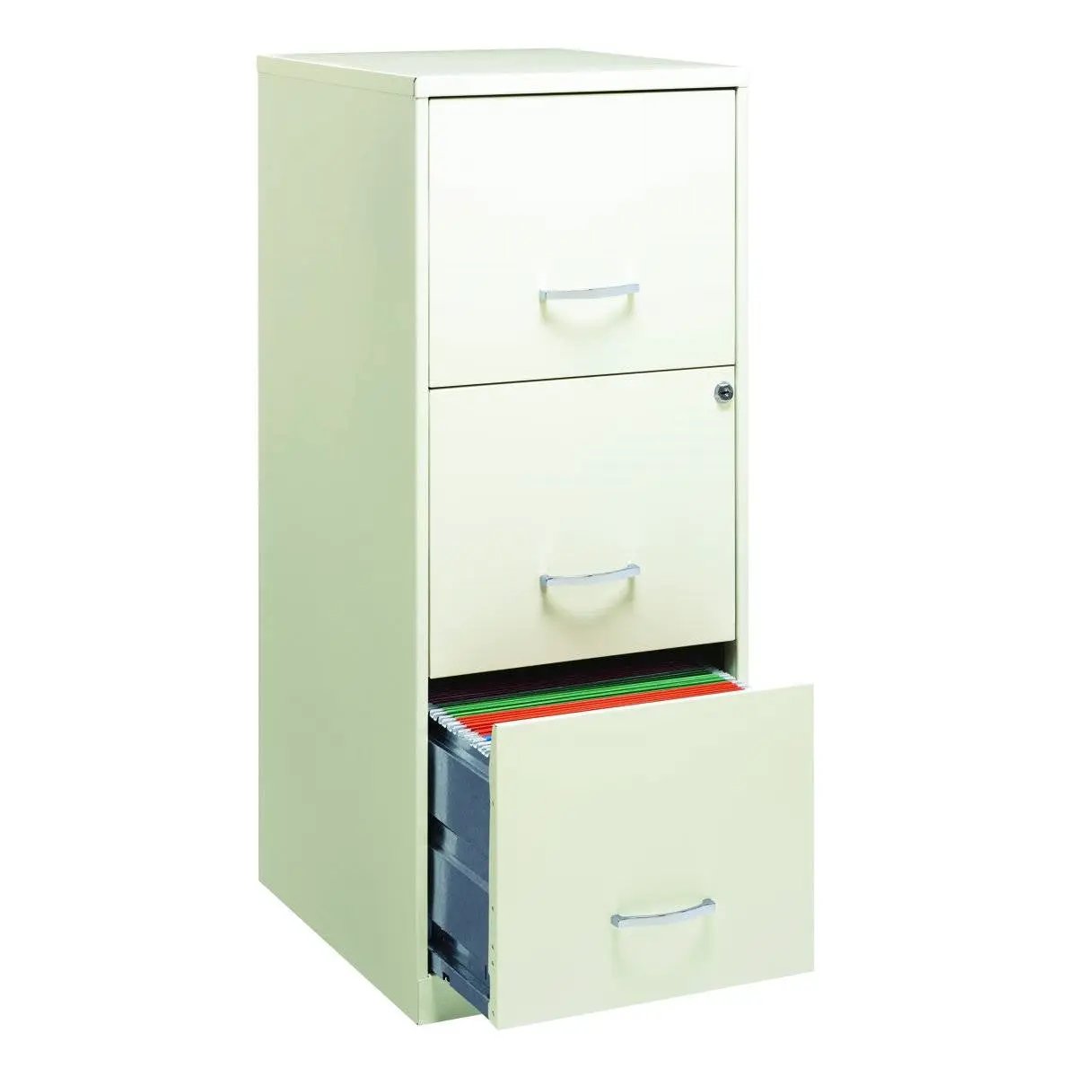 White Metal 3-Drawer Vertical File Cabinet with 2 Locking Drawers by HomePacific