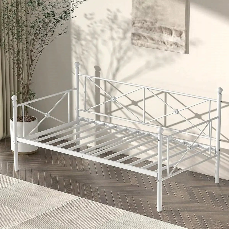 Twin size Heavy Duty Metal Daybed Frame in Classic White Finish by HomePacific