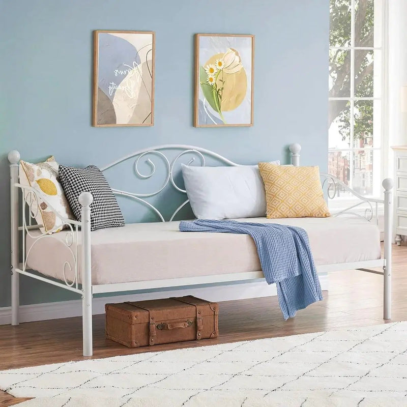 Twin size Classic Heavy Duty Steel Day Bed Frame in White Metal Finish by HomePacific