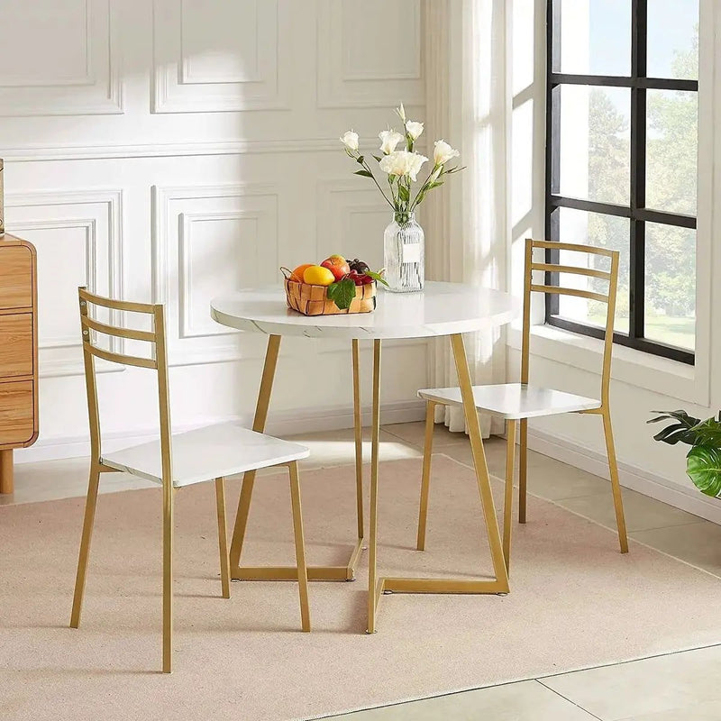 3-Piece Kitchen Dining Set with Round White Faux Marble-Top Table and 2 Chairs by HomePacific