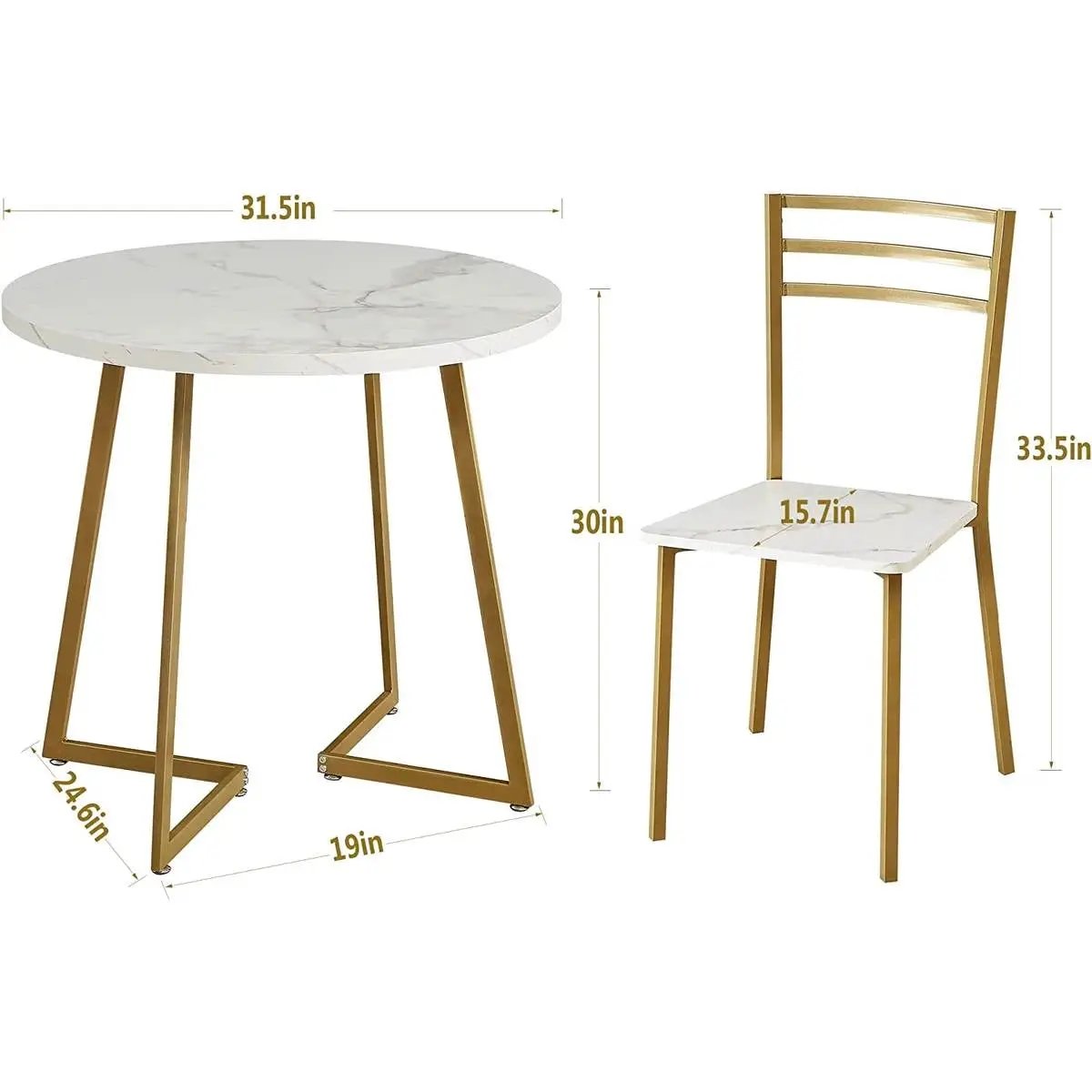 3-Piece Kitchen Dining Set with Round White Faux Marble-Top Table and 2 Chairs by HomePacific