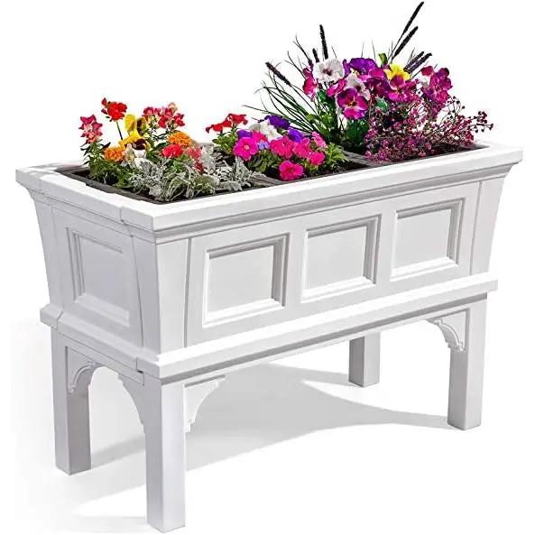 White Rectangular Raised Garden Bed Planter Box with Removeable Trays by HomePacific
