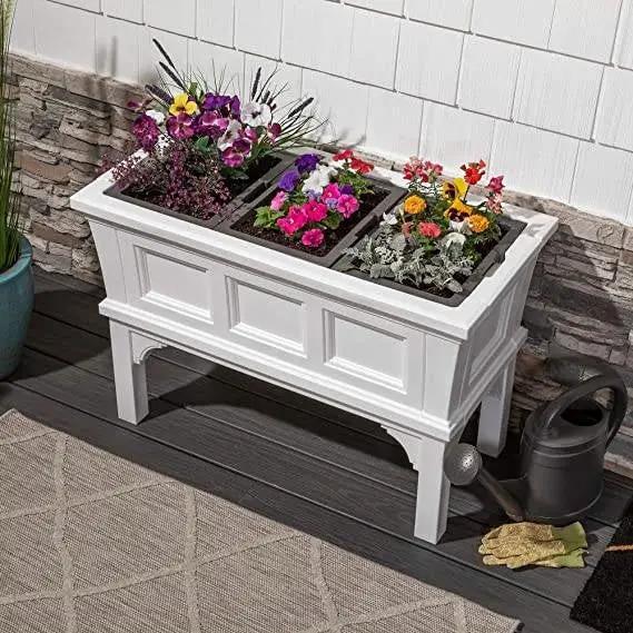 White Rectangular Raised Garden Bed Planter Box with Removeable Trays by HomePacific