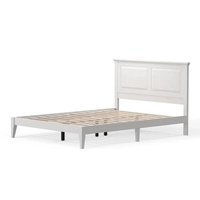 Queen Traditional Solid Oak Wooden Platform Bed Frame with Headboard in White by HomePacific
