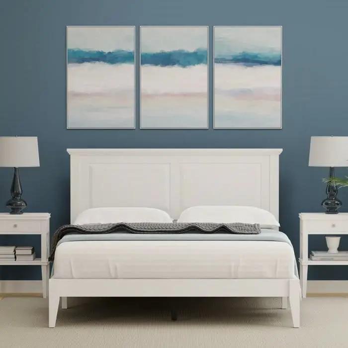 Queen Traditional Solid Oak Wooden Platform Bed Frame with Headboard in White by HomePacific
