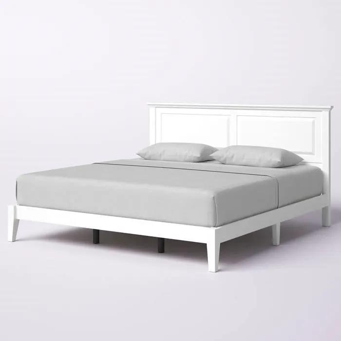 King Traditional Solid Oak Wooden Platform Bed Frame with Headboard in White by HomePacific