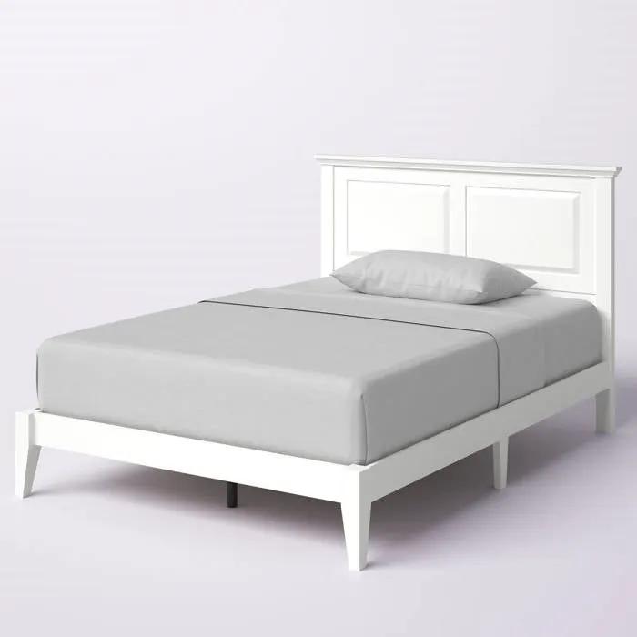 Full Traditional Solid Oak Wooden Platform Bed Frame with Headboard in White by HomePacific