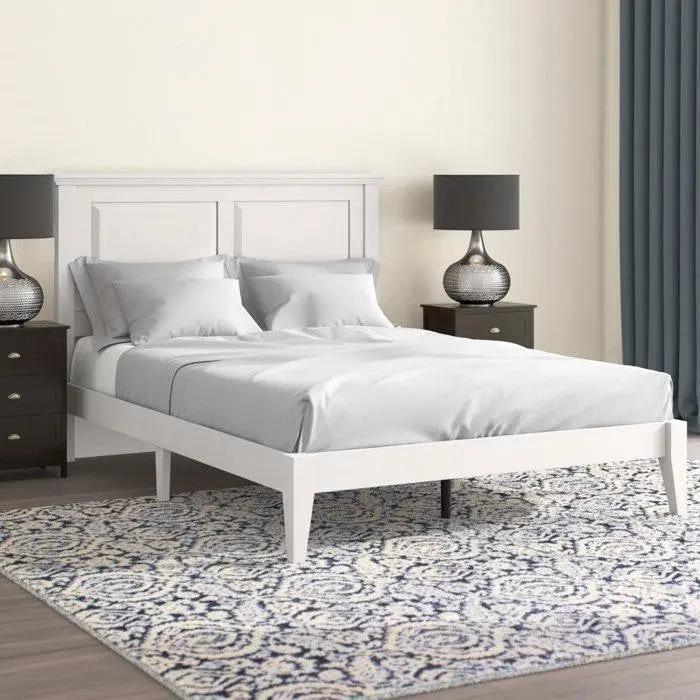 Full Traditional Solid Oak Wooden Platform Bed Frame with Headboard in White by HomePacific