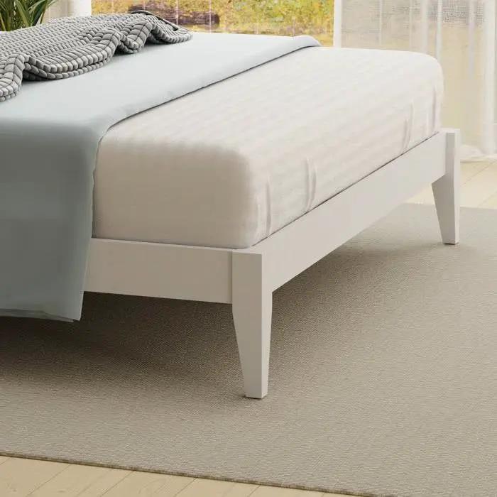 Full Traditional Solid Oak Wooden Platform Bed Frame with Headboard in White by HomePacific